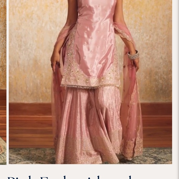 LASHKARAA brand Pink Embroidered Gharara Suit - Size Small - Picture 4 of 6